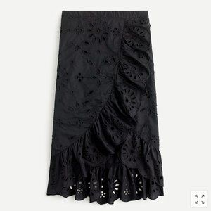 J. Crew Black Ruffle Front Eyelet Skirt